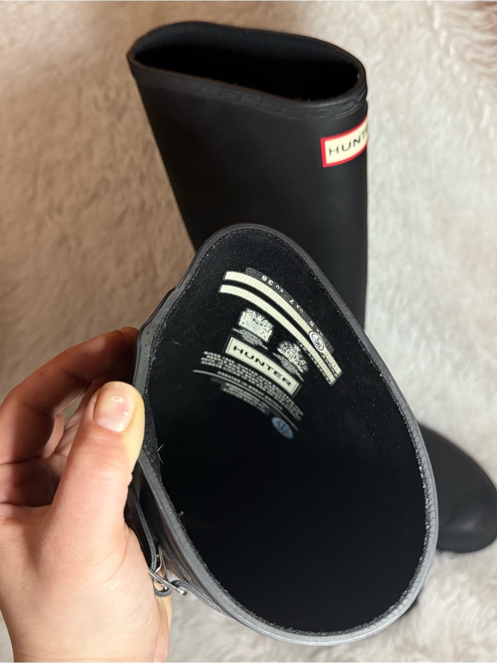 Hunter Matte Black Tall Rain Boots with Red Logo Trim